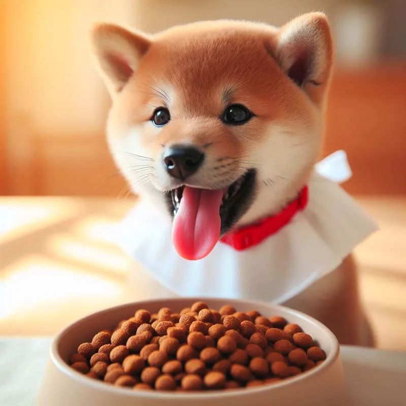 Cachorro Shiba Inu comiendo de su bol