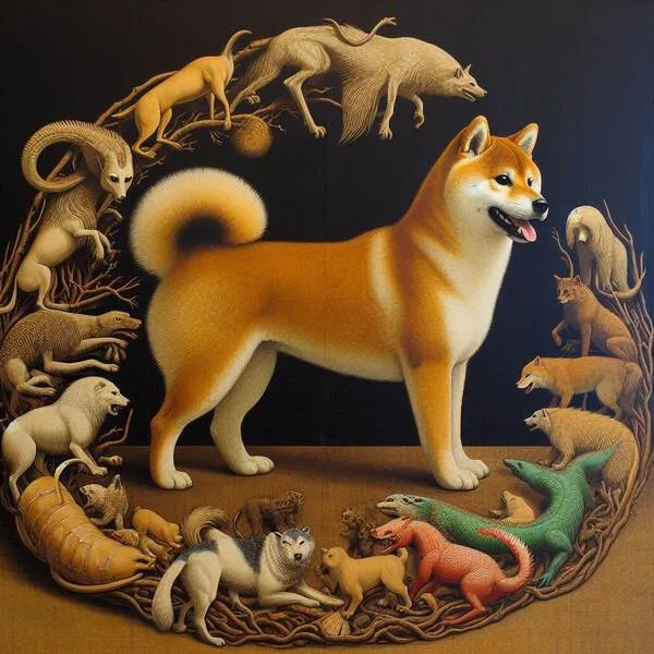 Shiba Inu en un entorno natural boscoso que evoca sus orígenes como perro de caza japonés