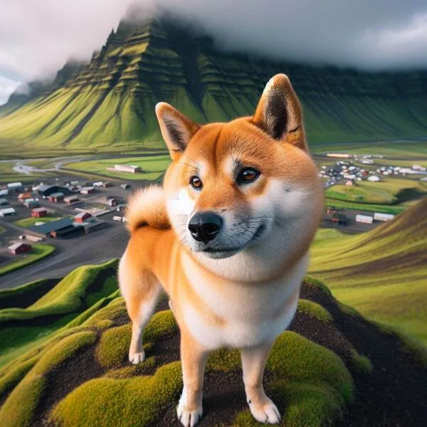 Shiba Inu explorando su entorno con actitud vigilante y territorial