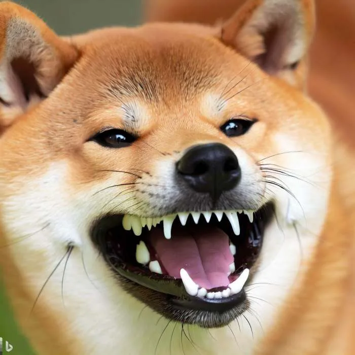 Dentadura de un Shiba Inu mostrando dientes sanos