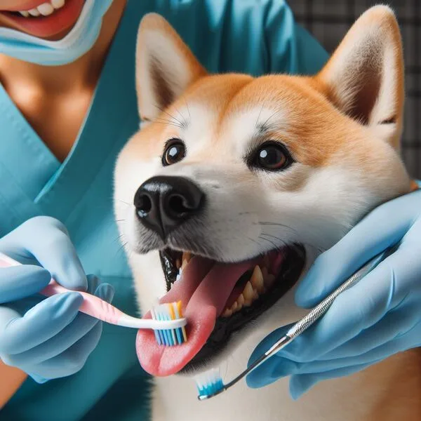 Shiba Inu comiendo pienso de calidad que cuida su salud dental