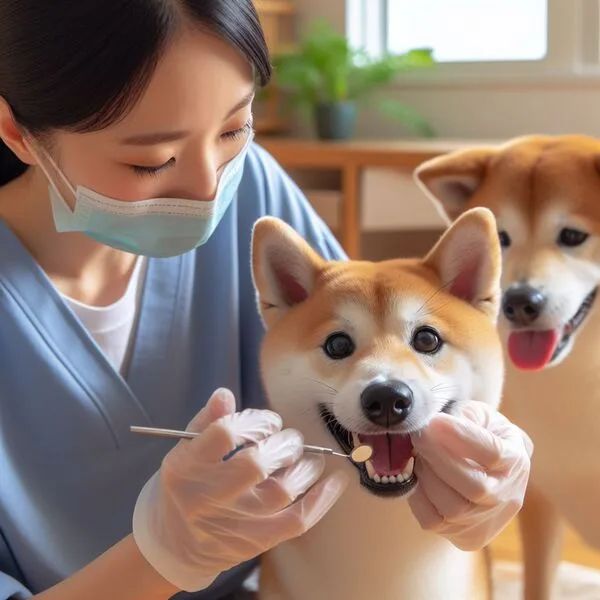 Shiba Inu mostrando dientes sanos y encías en buen estado