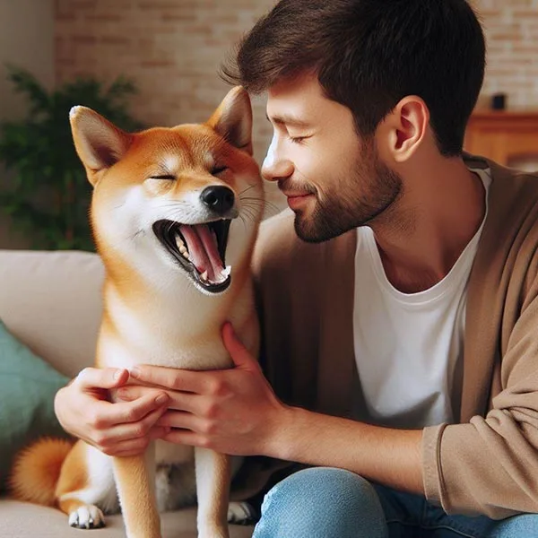 Shiba Inu con señales de problema dental: mal aliento y encías alteradas