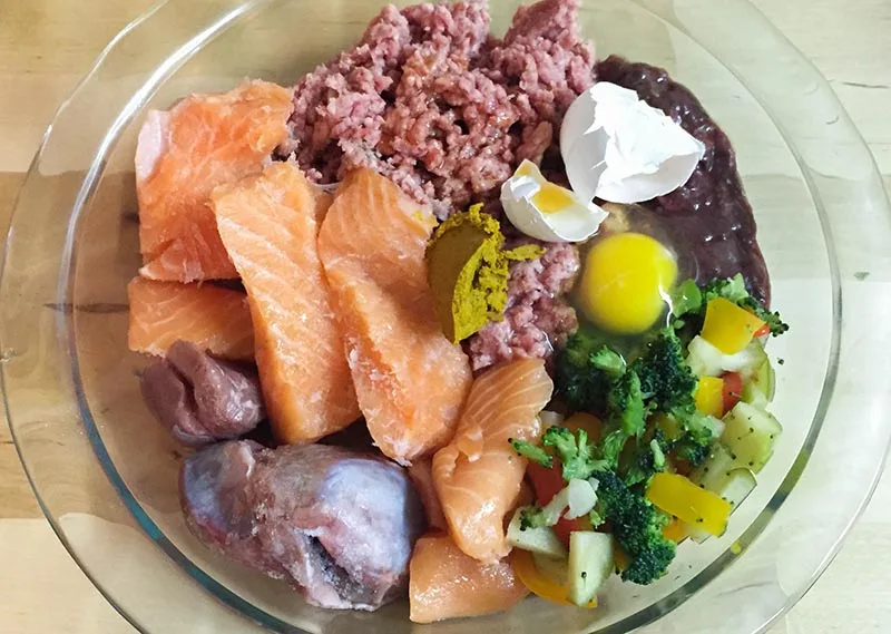 Ingredientes para dieta BARF cruda para perros