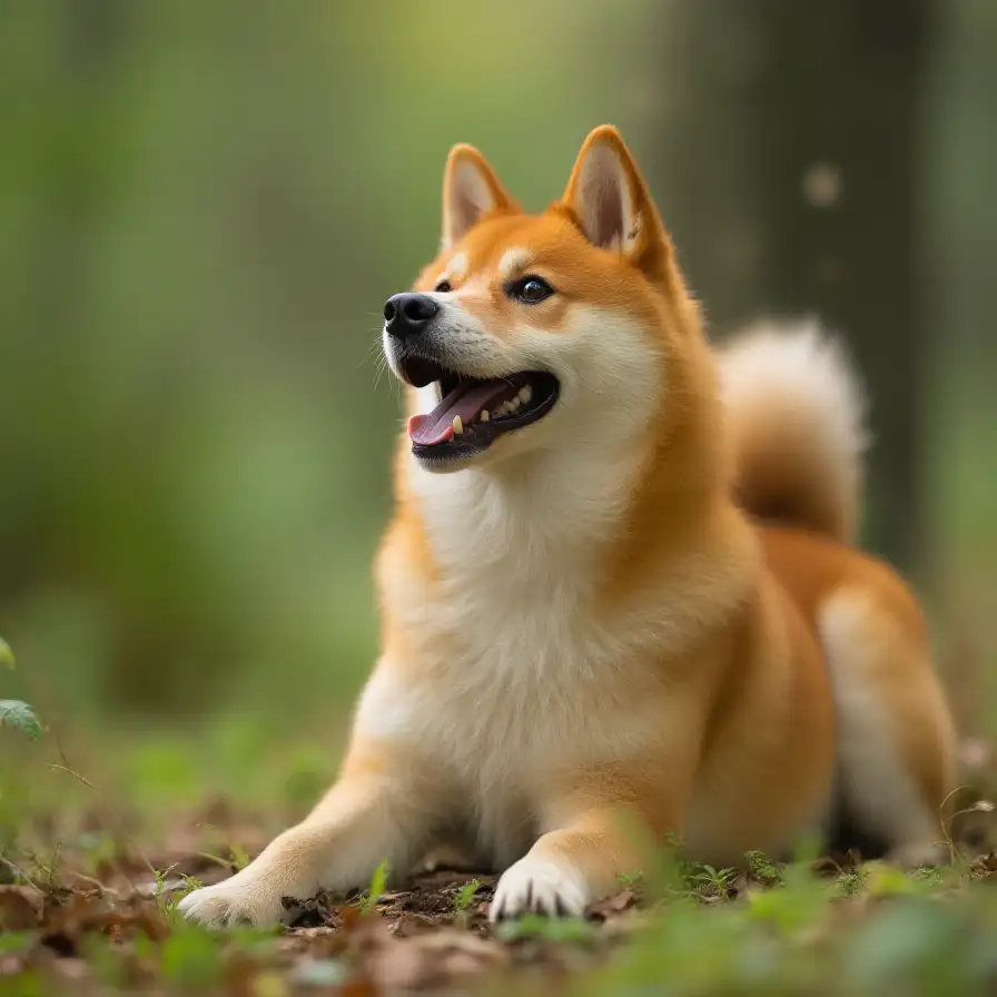Shiba Inu realizando una búsqueda olfativa en el jardín como actividad de enriquecimiento