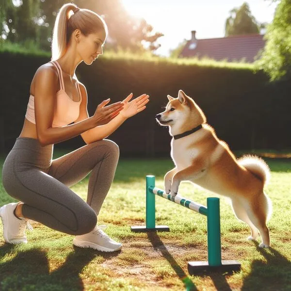 Shiba Inu ejecutando un comando durante el adiestramiento