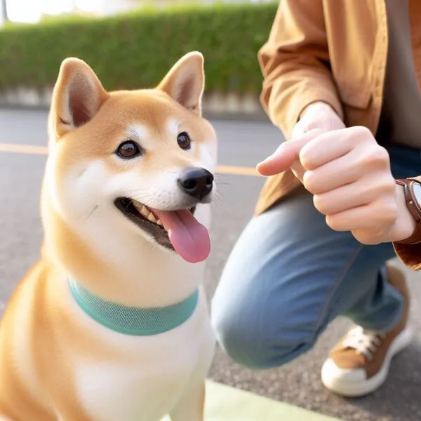 Shiba Inu durante una sesión de entrenamiento básico