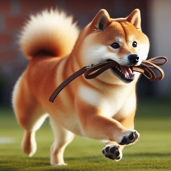 Entrenador canino profesional trabajando con un Shiba Inu en un ejercicio de control