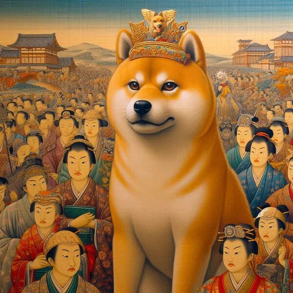 Representación artística del Shiba Inu en estilo japonés tradicional