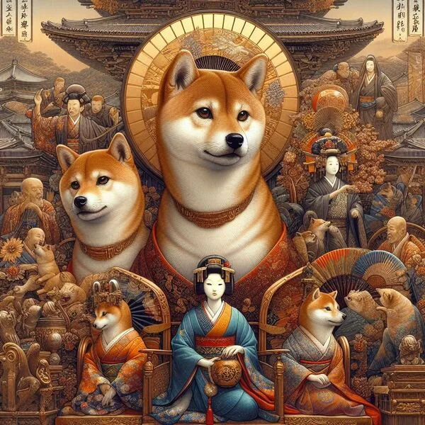 Shiba Inu junto a un santuario shinto, guardián de la tradición japonesa