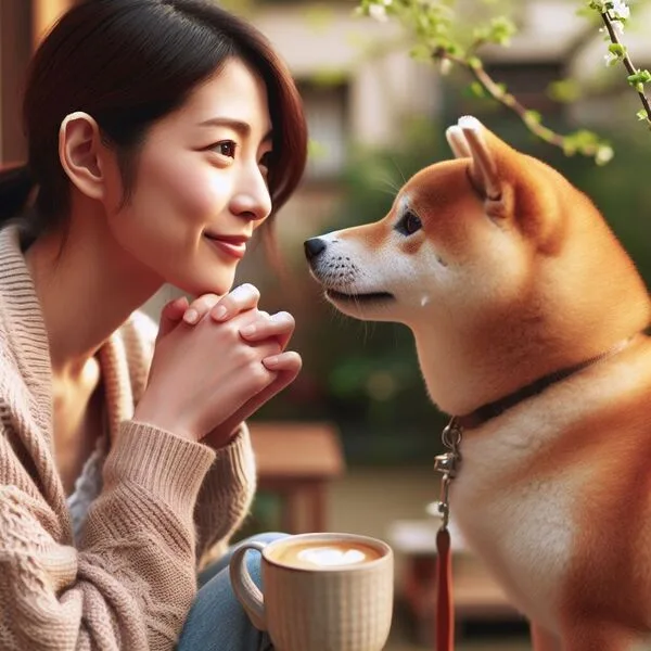 Shiba Inu practicando recall con distractores en el exterior