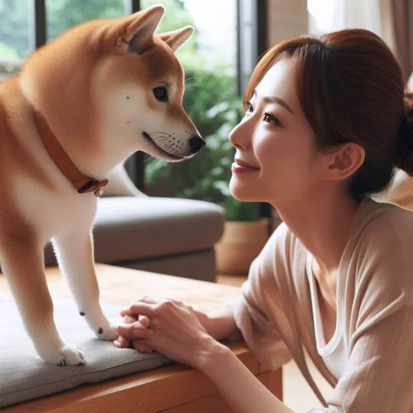 Shiba Inu en posición de atención durante el entrenamiento