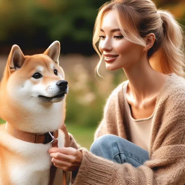Shiba Inu corriendo hacia su dueño durante el entrenamiento del recall