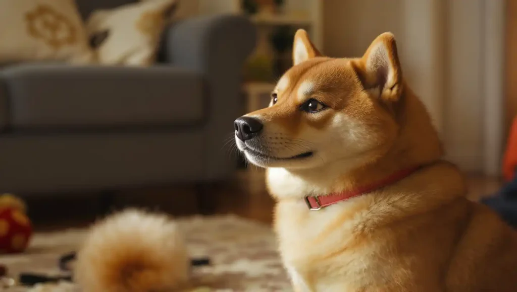 Shiba Inu absorto observando algo en su entorno, totalmente ajeno a su dueño