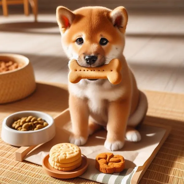Shiba Inu comiendo una dieta equilibrada para la salud del pelaje