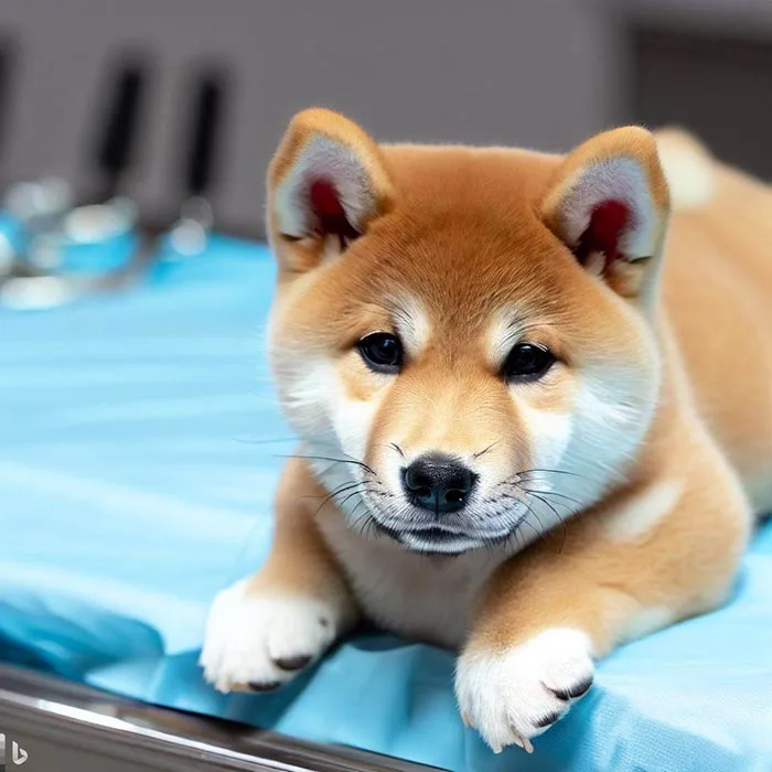 Shiba Inu en mesa de operaciones veterinaria