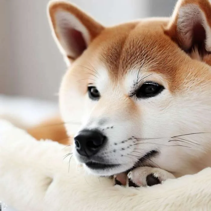 Shiba Inu tumbado en su cama descansando