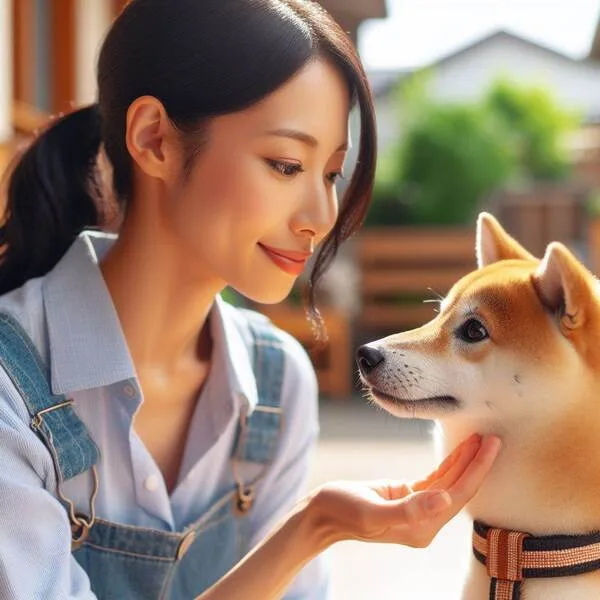 Shiba Inu mostrando comportamiento atento y entrenado durante una sesión