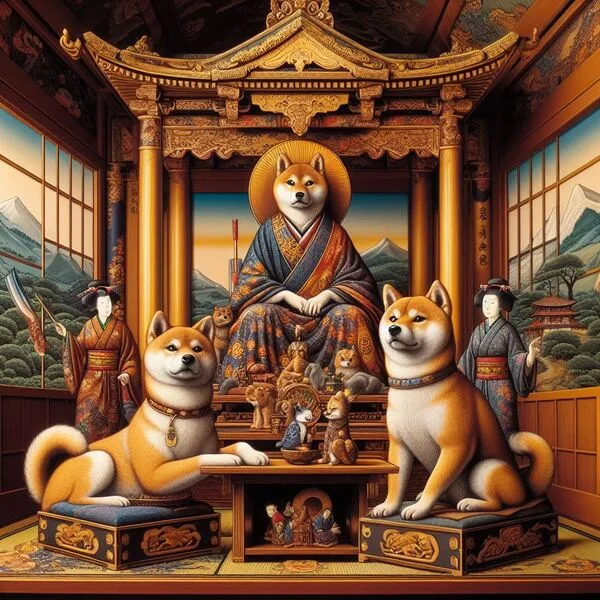 Cachorro de Shiba Inu interactuando con personas y otros perros durante la socialización temprana
