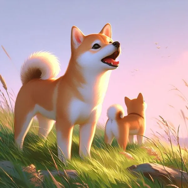 Propietario supervisando a su Shiba Inu durante una interacción con otro perro