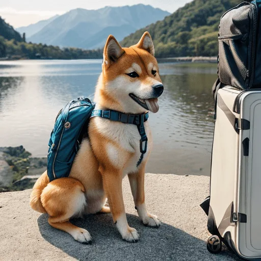 Shiba Inu descansando cómodamente en un hotel pet-friendly durante el viaje