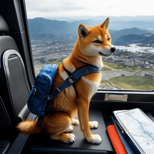Shiba Inu descansando hidratado y tranquilo durante una parada del viaje