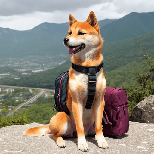 Shiba Inu preparado para un viaje con su transportín y equipaje